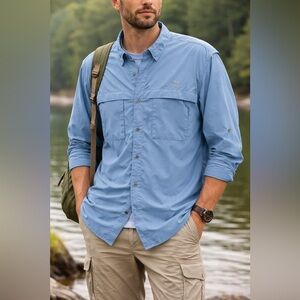 L.L.Bean Fishing Shirt XXXL Blue Ventilated Outdoor Button-Up